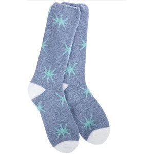 Worlds Softest Socks Cozy Stars Crew Womens Size 6-11 Starburst Cool Blue NWT
